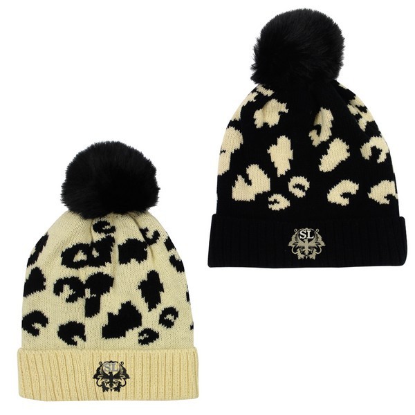 AH15007 Leopard Print Pom Beanie With Embroider...